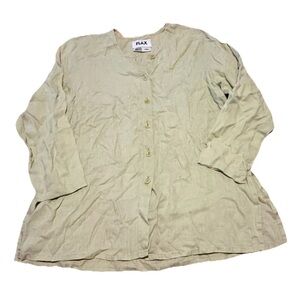 Flax Green Button Down Shirt Womens Small Linen Summer Spring Lagenlook Capsule